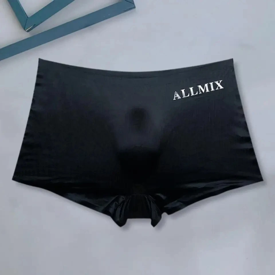 3D Convex Pouch Sexy Letter Semi Transparent Ice Silk Thin Men\'s Underwear With Square Corner Shorts