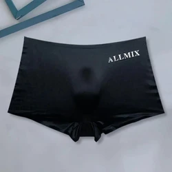 3D Convex Pouch Sexy Letter Semi Transparent Ice Silk Thin Men's Underwear With Square Corner Shorts