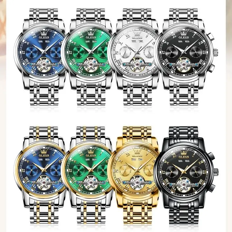 OLEVS Klassiek automatisch mechanisch horloge voor heren Dames Multifunctionele Romeinse schaal Waterdichte lichtgevende paarhorloges