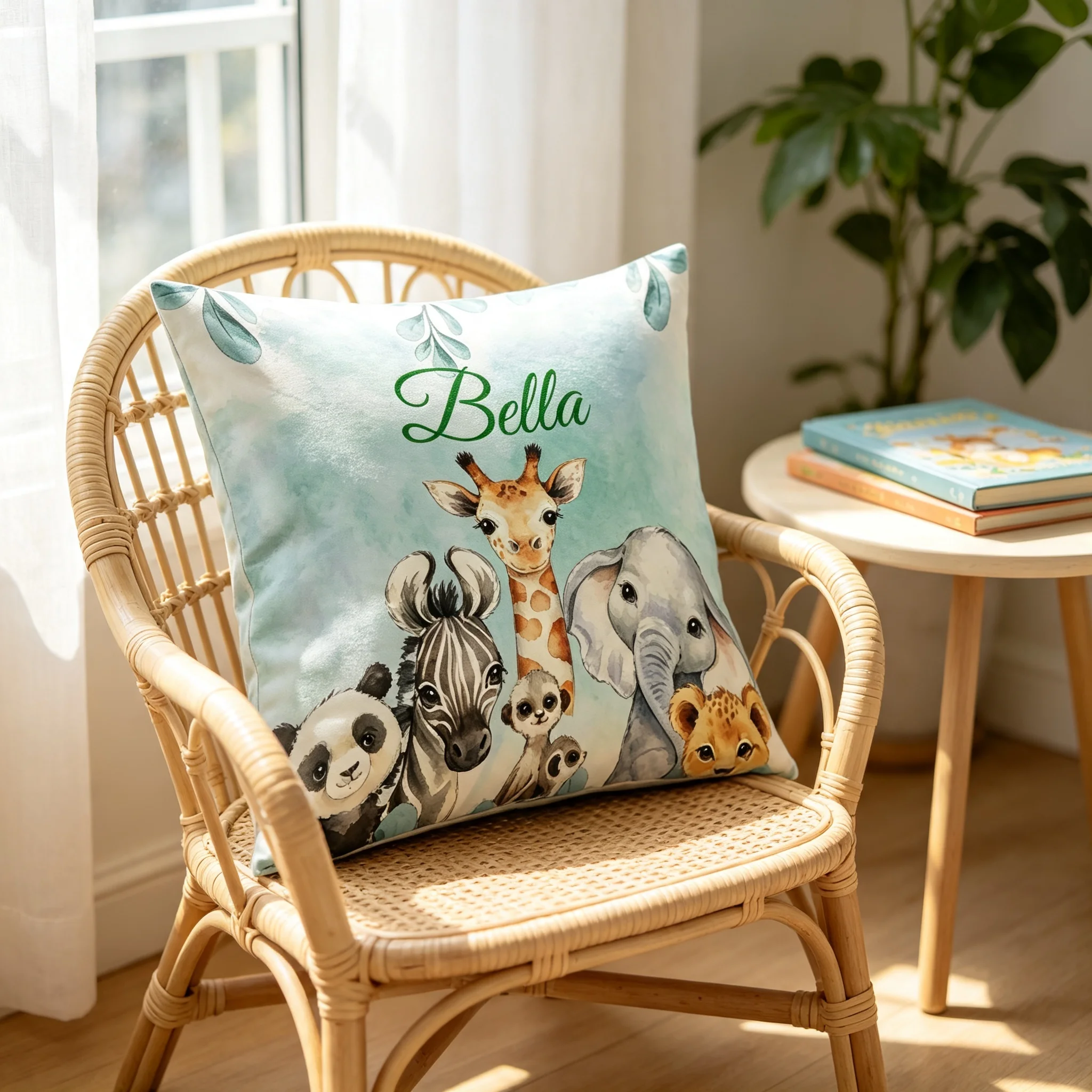 1PC Personalized Name Pillow Cover,Cushion Cover,Watercolor Farm Animals Floral Pattern,Custom Text Design,Home Sofa Gift