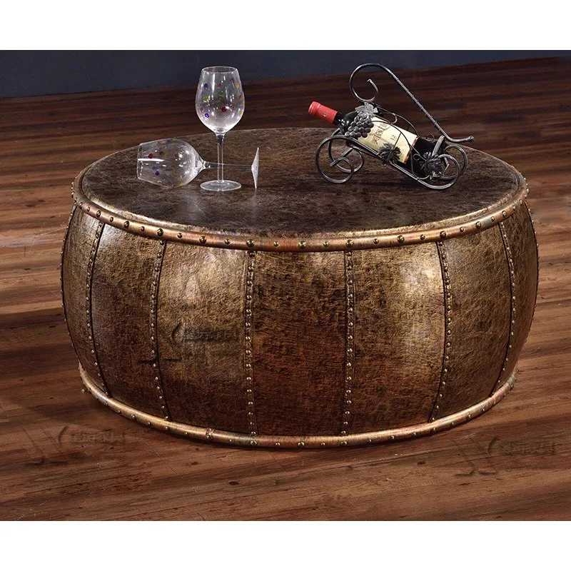 Leather art round coffee table coffee shop bar clothing shop