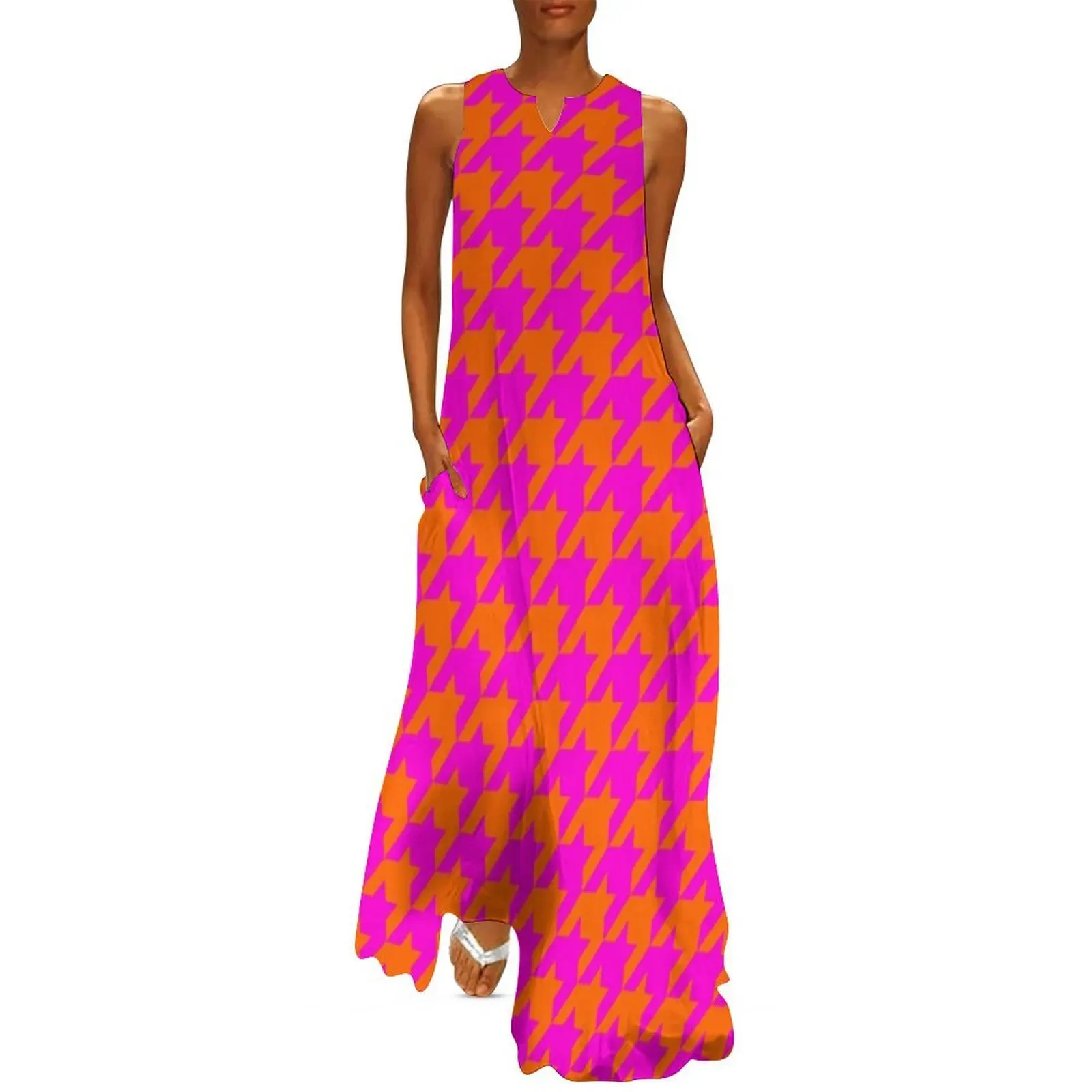 

Pink & Orange Houndstooth Long Dress Women's evening dress dress for woman dresses women summer 2025
