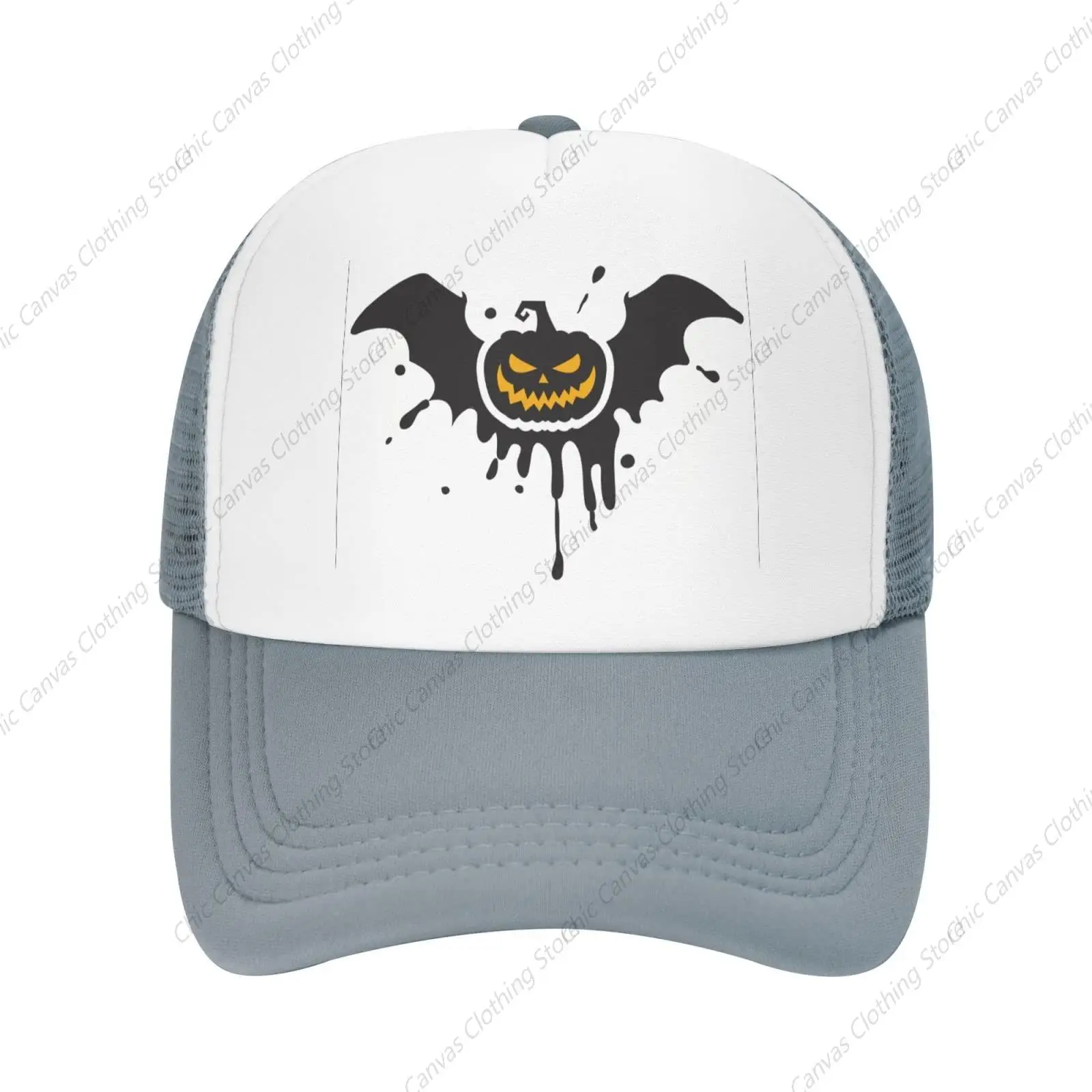 Mesh Dad Hat Adjustable Washed Halloween Pumpkin Gray Baseball Dad Cap Funny Distressed Ball Trucker Cap For Women Men Unisex