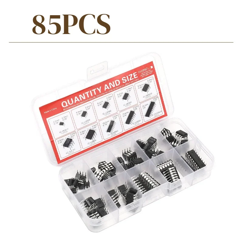 85PCS 10 Types PC817 LM358 LM393 NE555 NE5532 UA741 LM886 ULN2003 LM324 ULN2803 Integrated Circuit DIP IC Combination Chip Kit