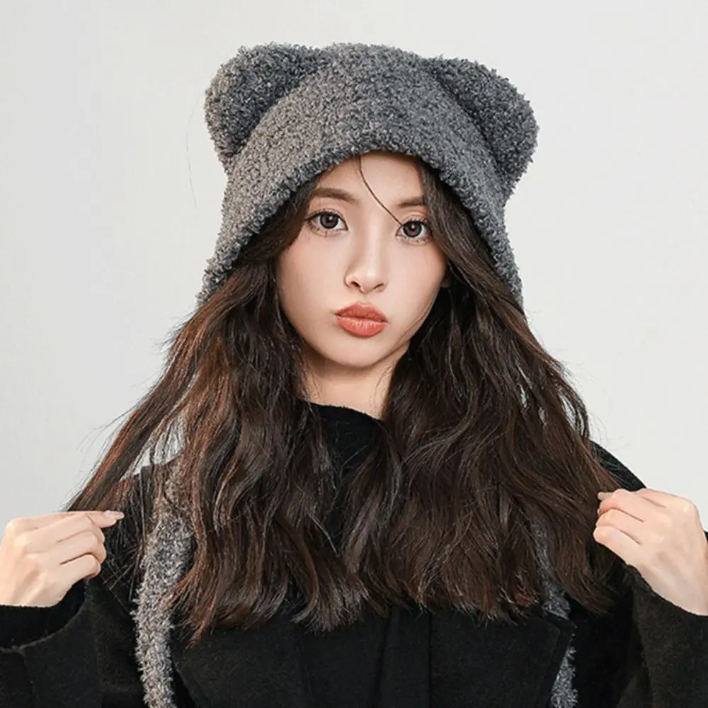 Cute Japanese Niche Knitted Cap Y2K Winter Ear Protection Hat Long Strap Cool Beanie Hat Women