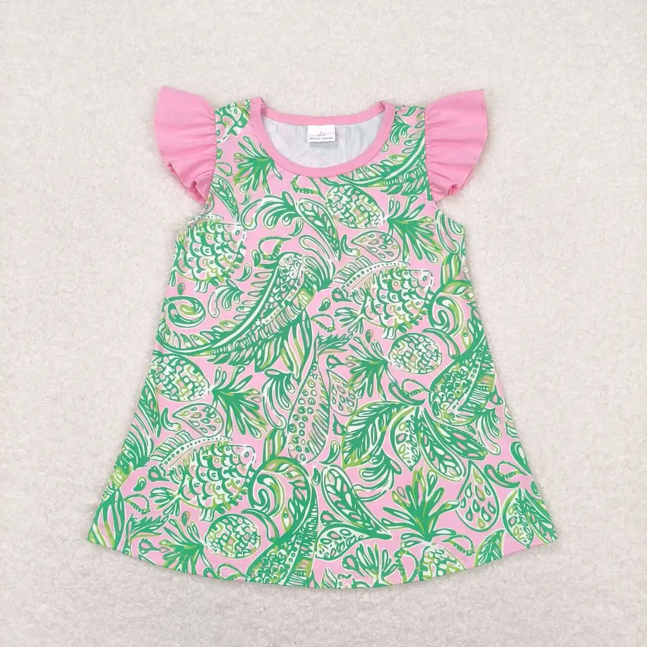 New Fashion Summer Match Baby Girl Turtle Seaweed Blue Flying Sleeve Top Wholesale Children Clothes