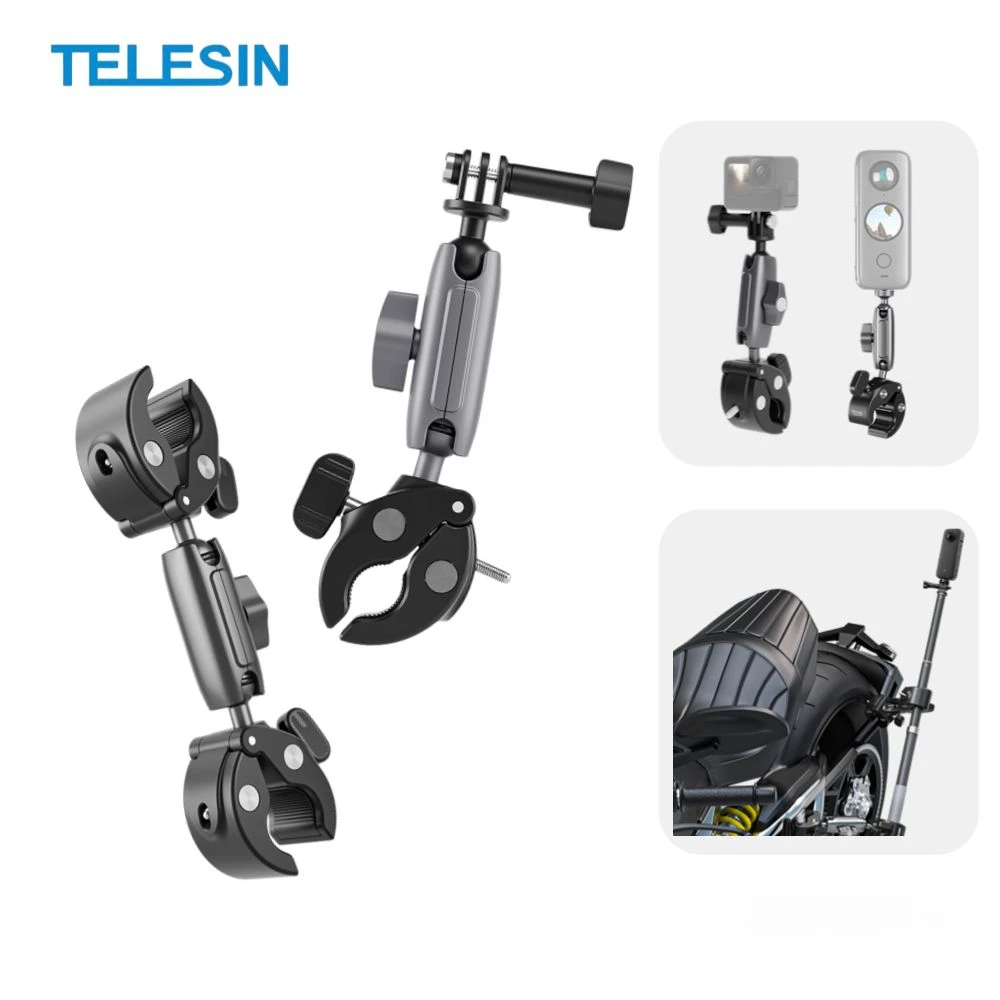 TELESIN Ball Head Holder Mount Clamp for Go Pro Hero 13 12 11 10 9 8 7 6 DJI Action 5 4 3 Insta360 X4 X3 Motorcycle Accessories