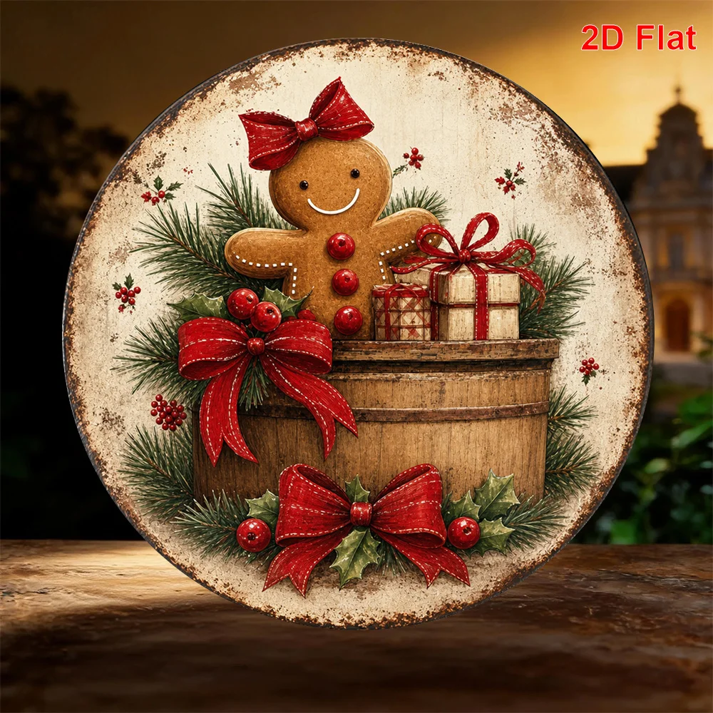 Gingerbread Man Pattern Metal Aluminum Tin Sign Round Decorative Painting, Suitable for Placing in Room/dining Room