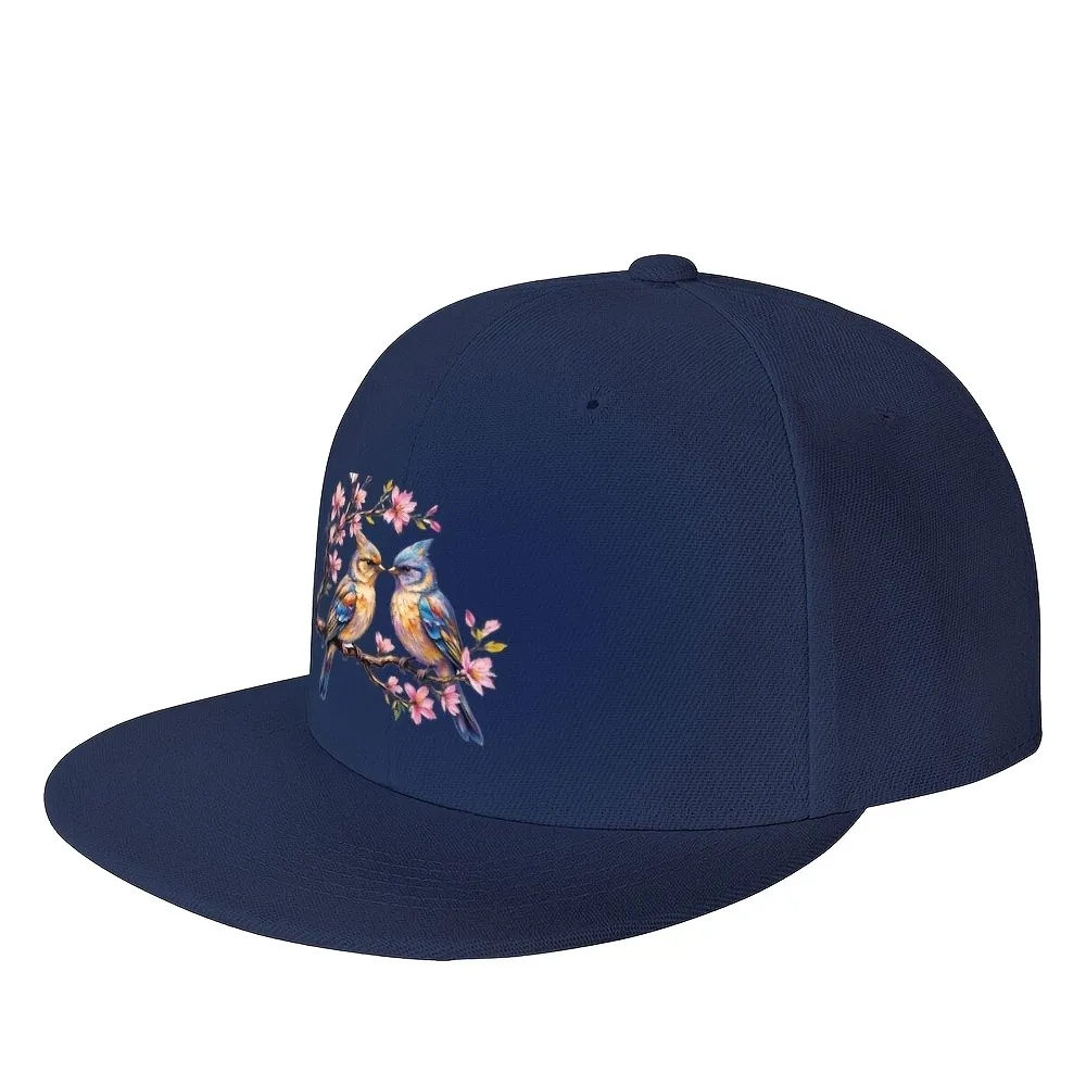 Colorful Birds Baseball Cap Floral Print Flat Brim Hat Unisex Adjustable Snapback for Casual Outdoor Streetwear