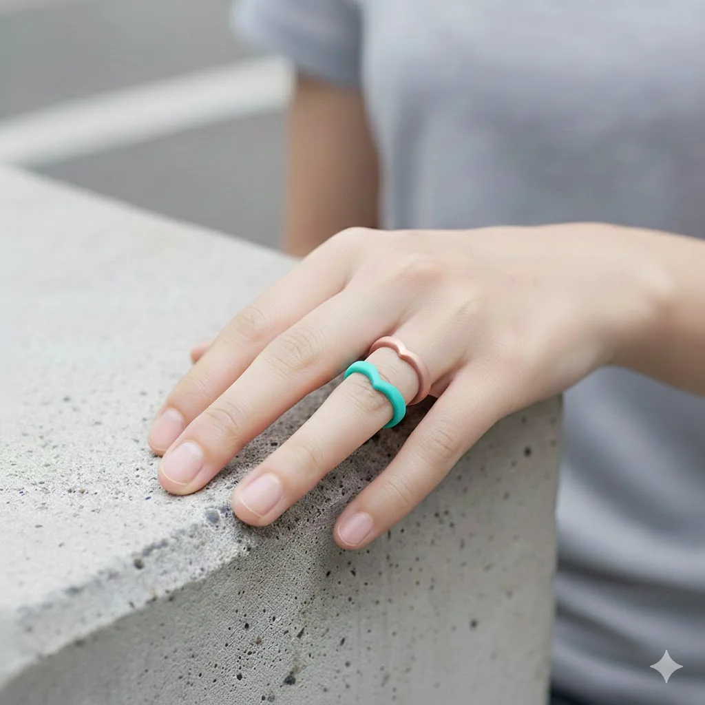 8 Pcs Colorful Silicone Rings for Her, 3mm Thin Stackable Rubber Wedding Bands Women Bright Colors Hypoallergenic Pinky Ring view 5