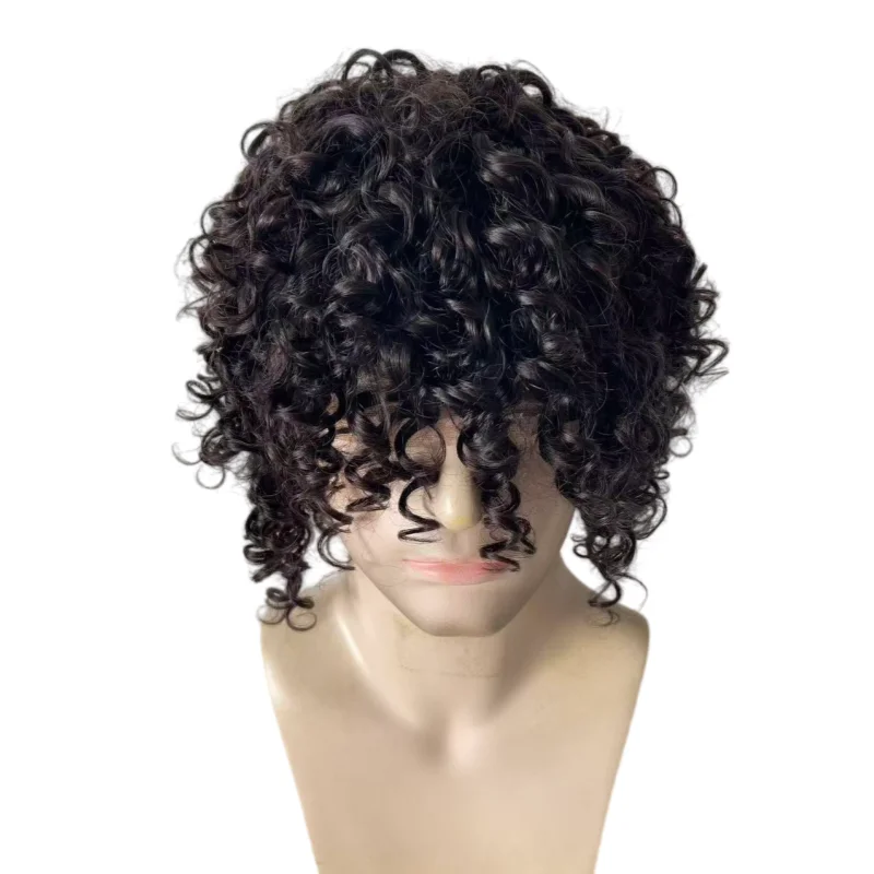 

Mongolian Virgin Human Hair Hairpieces #1B Black Color lace with PU Wigs for Asian Men