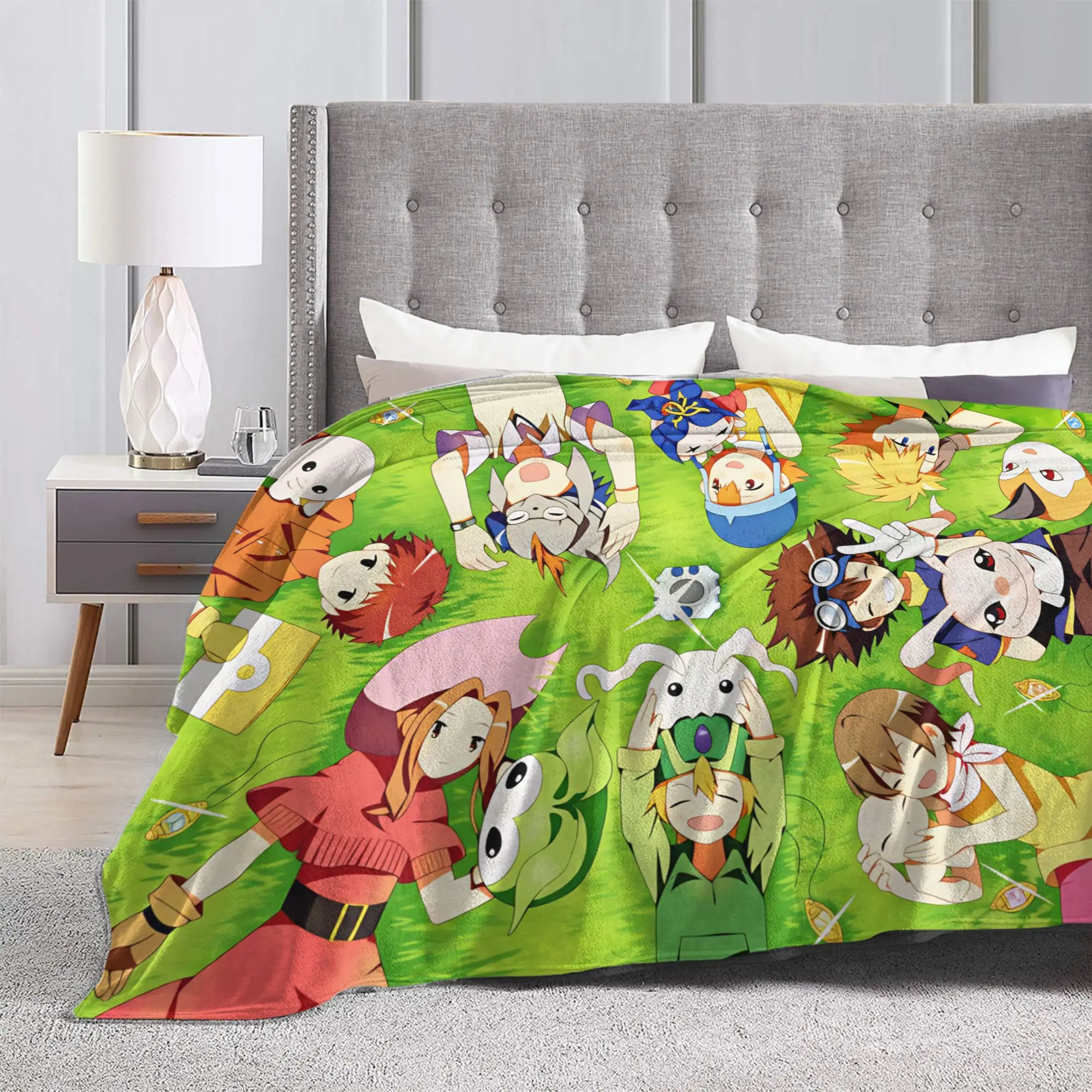 Digimon Digi Destined Blanket  Warm Soft Graphic Plush Throw Blanket For Girls Boys Home Decor Flannel Bedspread Bed Cover