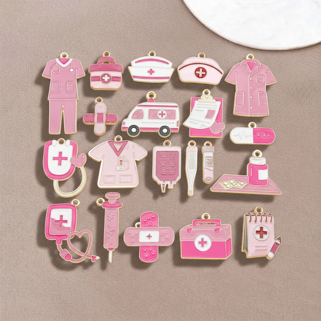 5/20pcs Alloy Medical Pendants (Enamel Coated) – Doctor/Nurse Inspired Charms for Handmade Necklaces & Keychains Supplies