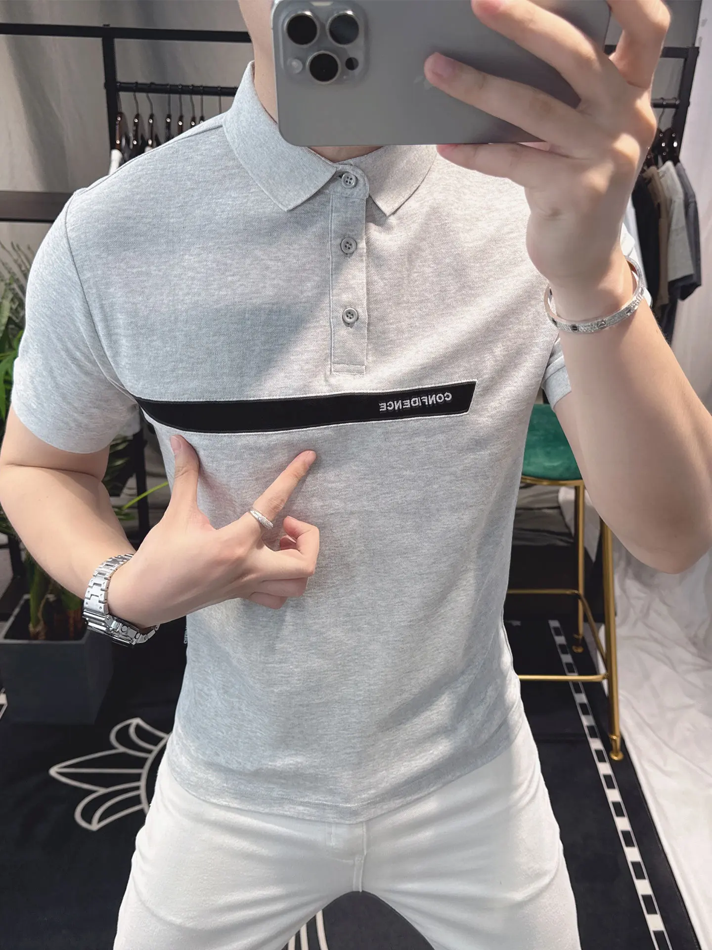 

Мужская футболка Slim Fit с коротким рукавом, вышивкой и цветными блоками, дышащая, в молодежном стиле, из смесового хлопка и полиэстера, летняя