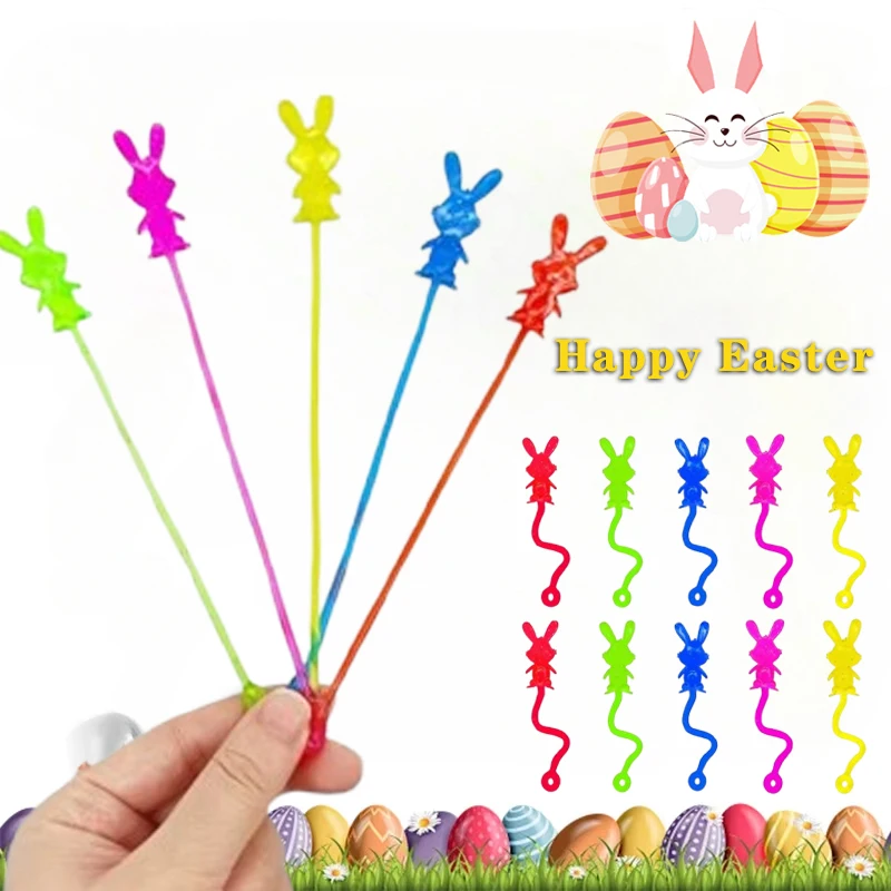 柔らかいTPR素材の粘着性のある手を持つウサギ型のおもちゃ、子供向け、丈夫で伸縮性のある壁登り小型おもちゃ、イースターバスケットやパーティーに最適