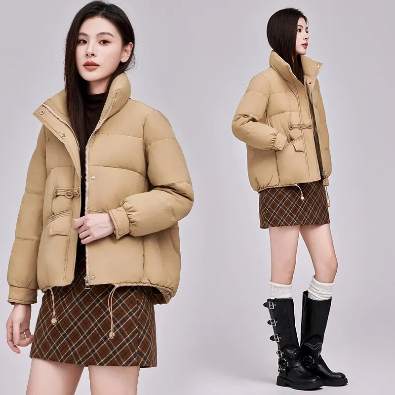 Mode kurze Daunen mantel für Frauen klassische Drei-Knopf-Design Enten Daunen jacken Winter Stand Kragen Puffer Jacke Frauen JK-006