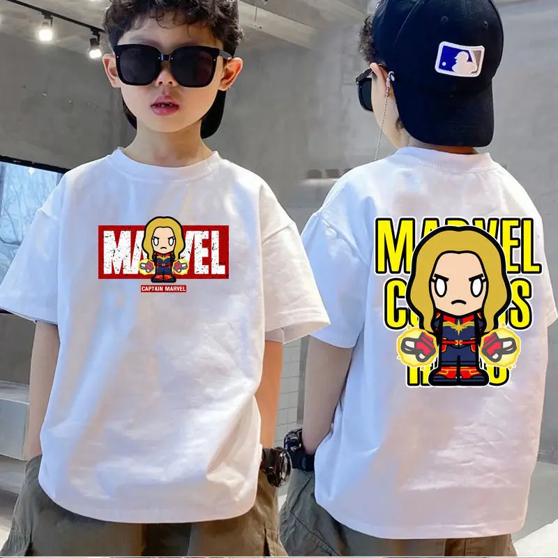 Boys and girls short-sleeved cotton summer T-shirt Marvel cartoon children\'s top big boys and girls base shirt half-sleeved top