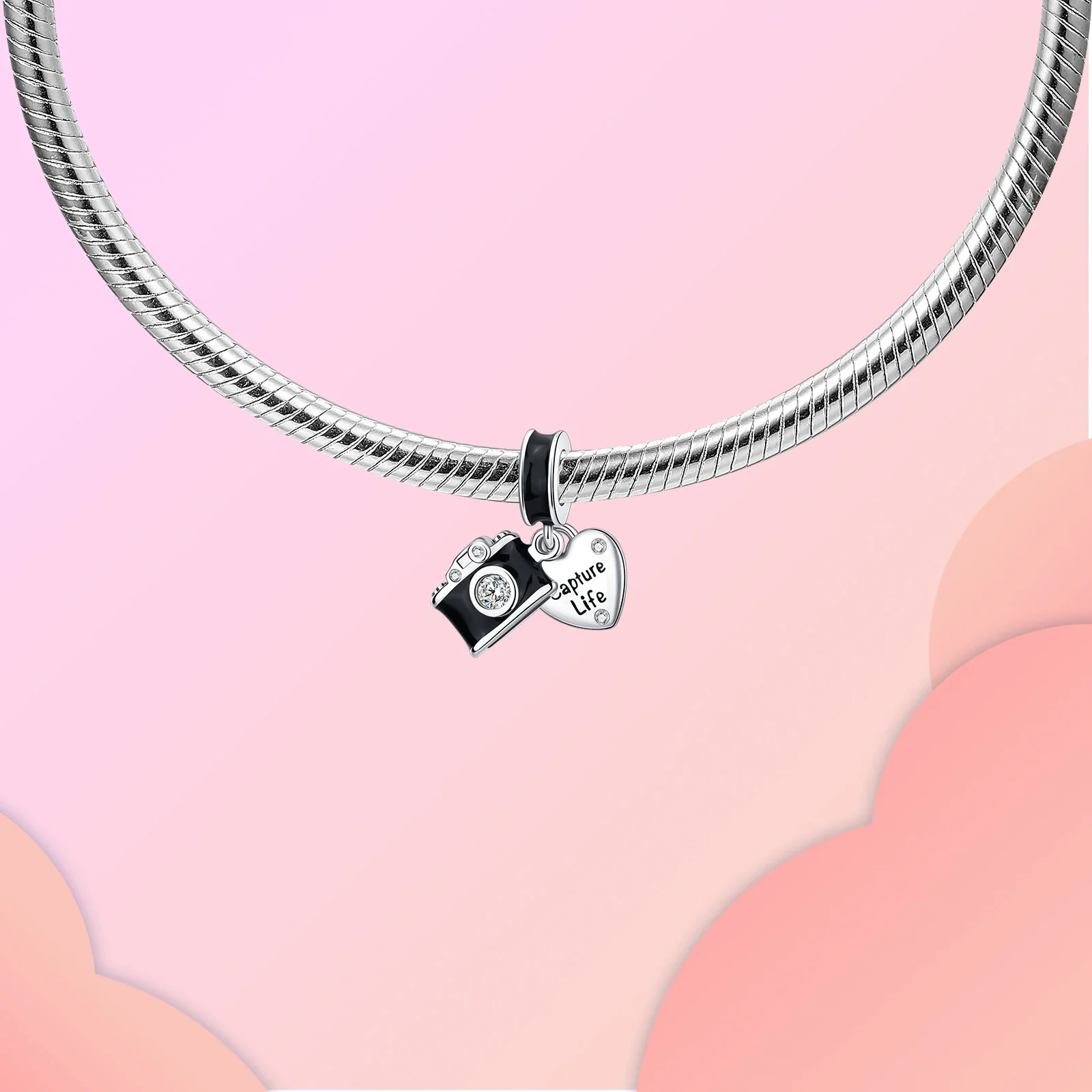 925 فضة التقاط الحياة كاميرا قلادة سوداء سحر صالح الأصلي باندورا سحر أساور النساء DIY مجوهرات هدية