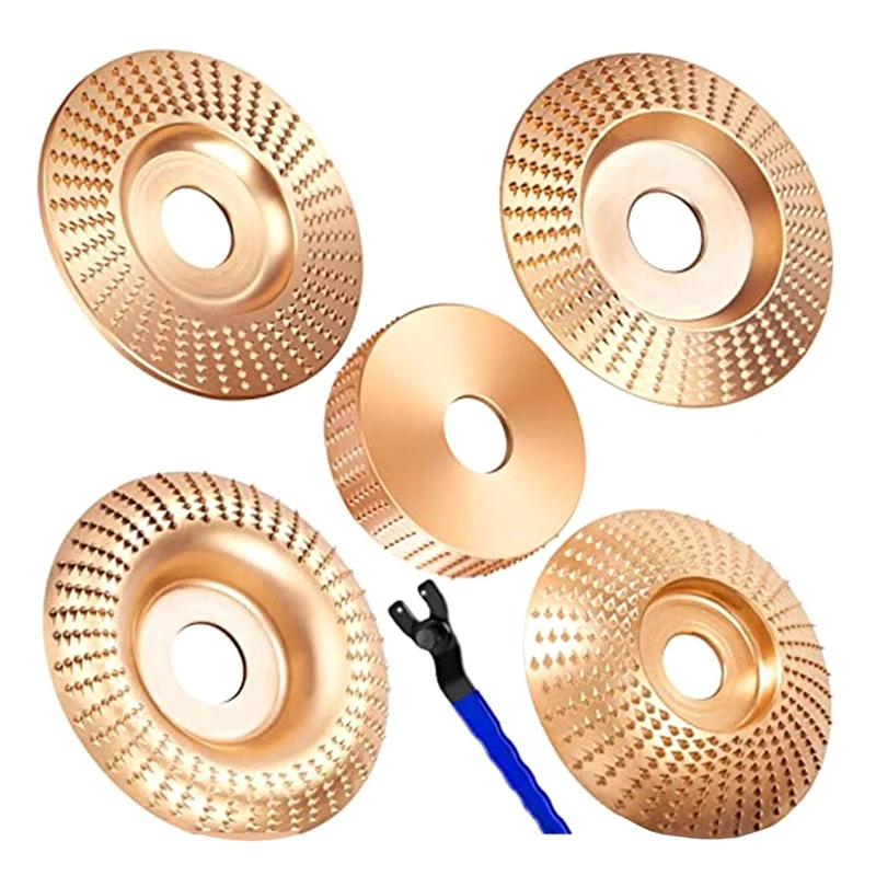 

5PCS Wood Carving Disc Set & Universal Grinder Wrench Wood Shaping Disc Grinder for 4 Inch or 4 1/2 Inch Angle Grinder