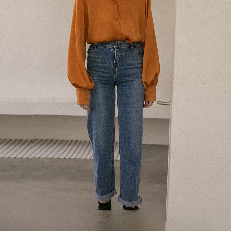 

Dailyart классические тонкие прямые джинсы с высокой талией k цвет винтажные джинсы с девятью точками хлопковые эластичные джинсовые женские осенние моиные джинсы