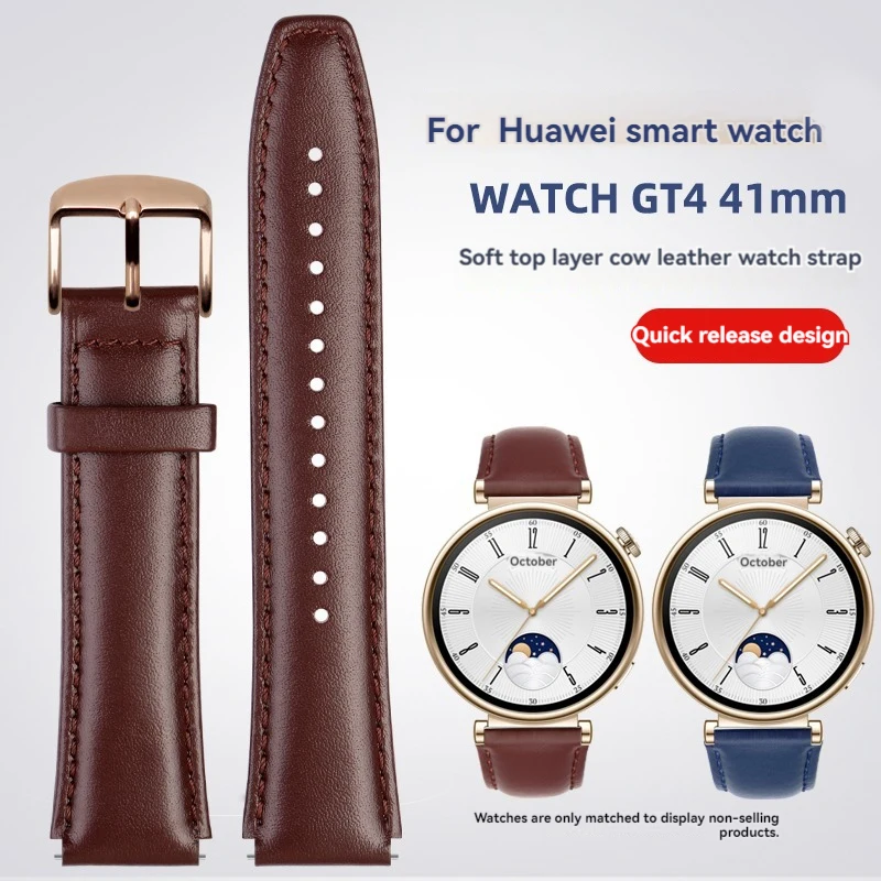 For Huawei Watch GT4 strap Calfskin sports watch New Cowhide fashionable 41mm leather replacement wristband accessories 18mm