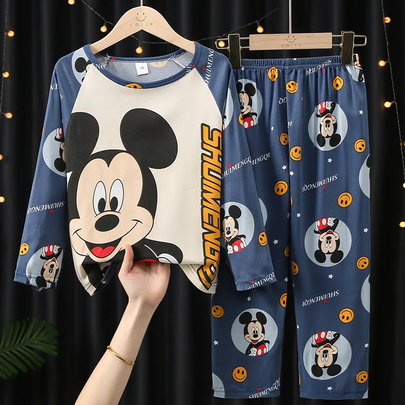 Disney mickey mouse pajmas conjunto anime outono algodão crianças pijamas para meninos e meninas conjuntos de roupas para casa roupa de dormir