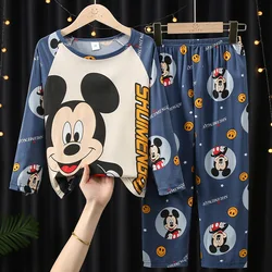 Disney mickey mouse pajmas conjunto anime outono algodão crianças pijamas para meninos e meninas conjuntos de roupas para casa roupa de dormir casual terno