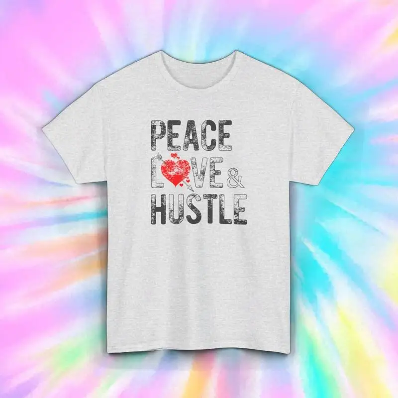 Camiseta Peace Love Hustle motivacional inspiradora