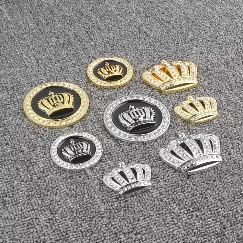 1 Pcs Golden Silver Fashion 3D Diamond Crystal Crown Car Sticker Metal Side Emblem Badge Car Body Decoration Styling Accessories