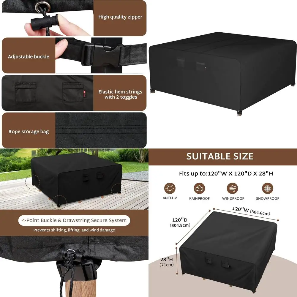 Waterproof Outdoor Patio Furniture Cover, 120 Square, Heavy Duty 600D for 10ft Dining Set