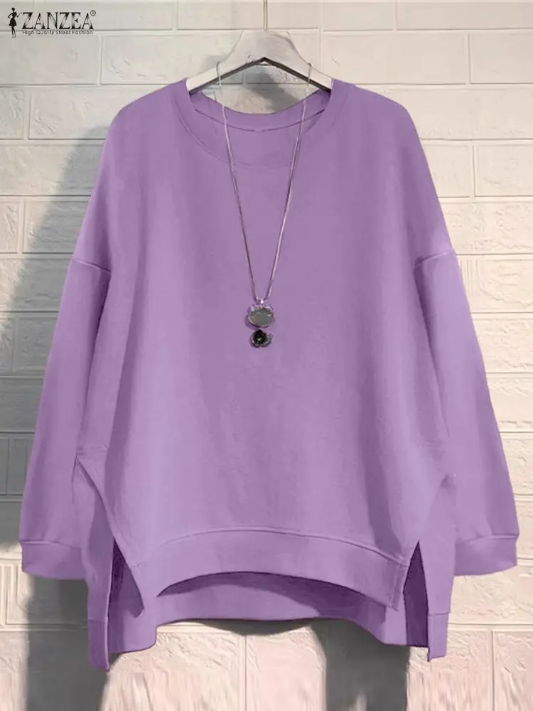 ZANZEA 女性ヴィンテージ秋スウェットプルオーバートップス 2025 長袖ジャンパー冬 O ネックカジュアルルーズ固体女性スウェット