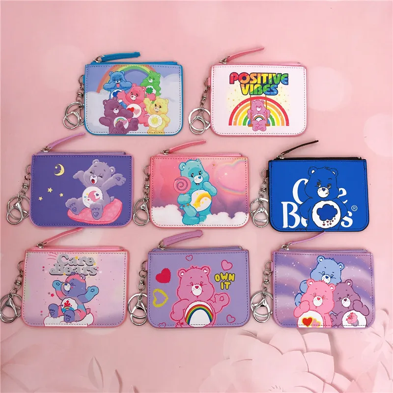 2024 New Candy Care Bears Leather Zero Wallet Cartoon Zipper Bag ID Storage Anime Bag Pendant Decoration Cute Girls Toys Gifts