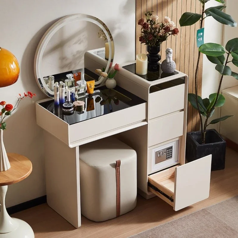

Makeup Vanity Dressing Table Dressers Glass Countertop LED French Style Cream Style Dresser Storage Cabinet With Safe Function