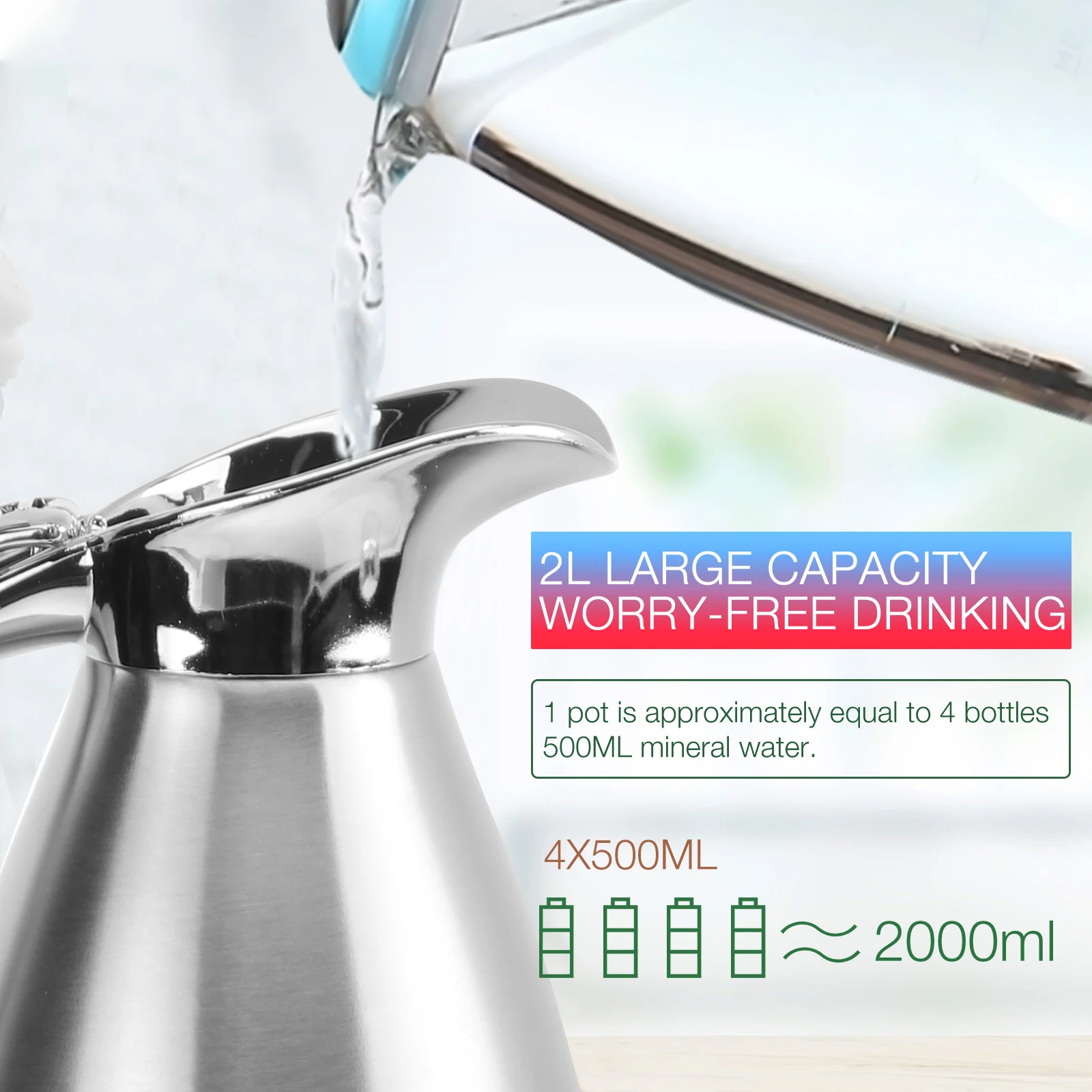 

Stainless Steel Vacuum Pot Insulated Coffee Kettle Thermal Bottle 2.0L Double Walled Beverage Carafe No Glass For Home