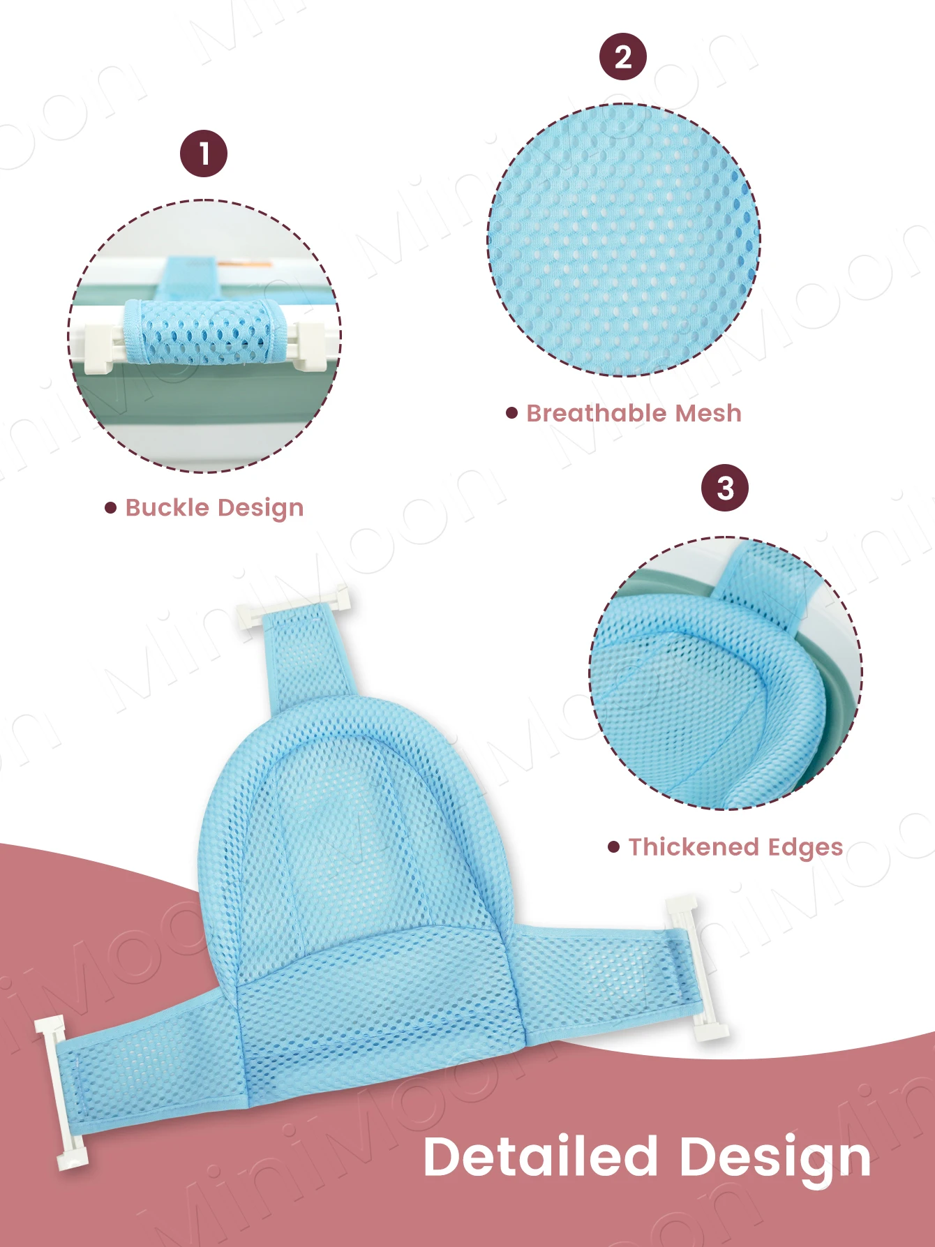 Estera de soporte para baño de bebé antideslizante, cojín de malla flotante para bebés de 0 a 2 años (bañera no incluida)