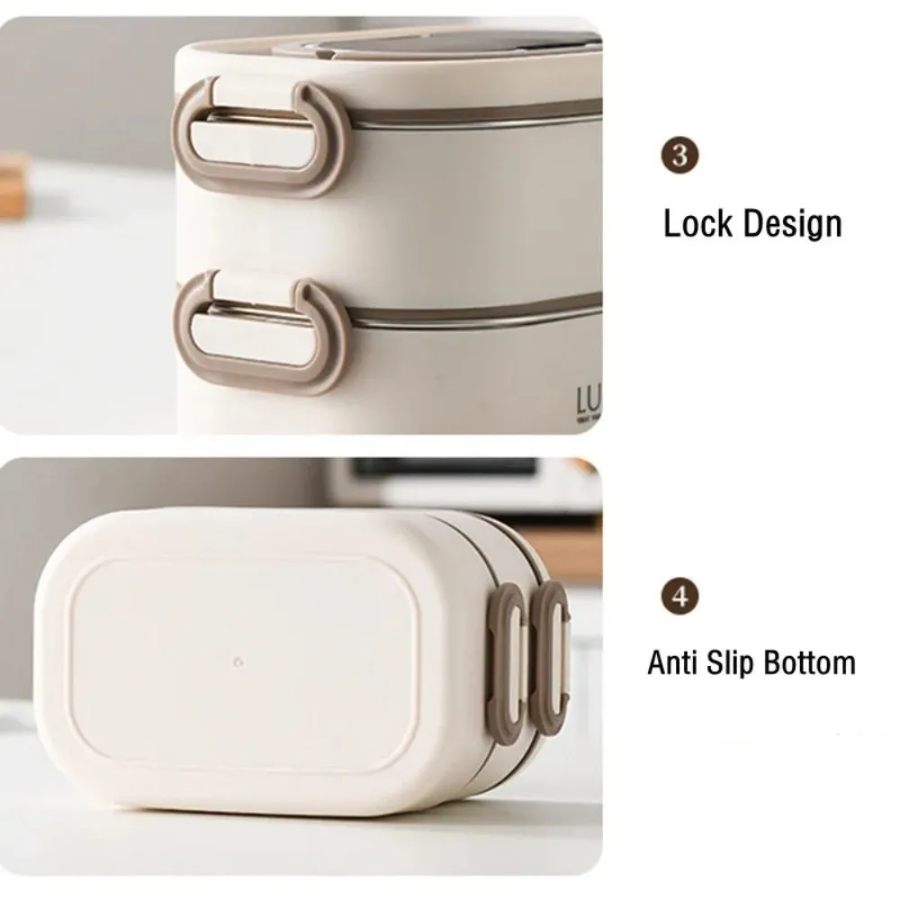 

Термальный ланч-бокс из нержавеющей стали со складной ложкой, набор ланч-бокса для микроволновой печи, штабелируемые разделенные контейнеры для хранения еды