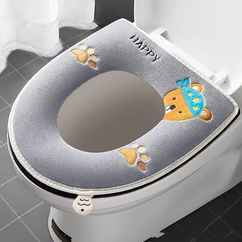 Universal Toilet Seat Cover Winter Warm Soft WC Mat Bathroom Washable Removable Zipper With Flip LidHandle Waterproof Household