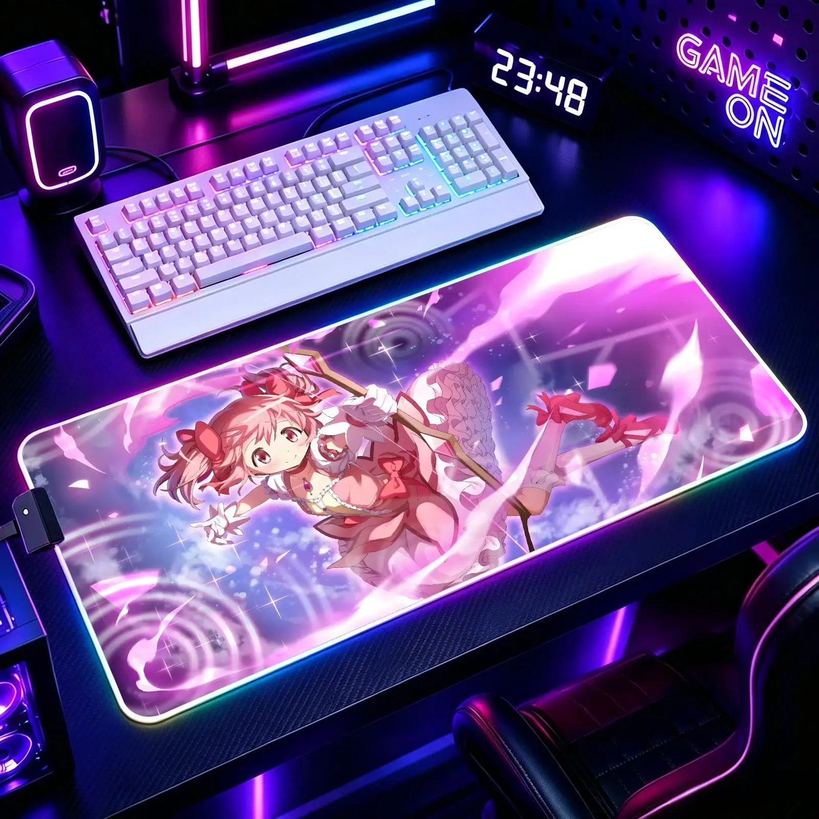 Mouse Pad RGB Color Changing Gaming Mouse Pad, Stitched Edges, XXL Large Keyboard Desk Mat Puella Magi Madoka Magica