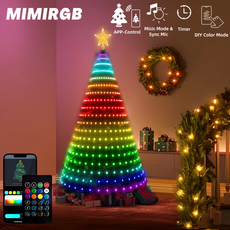 2.1m árvore de natal guirlanda diy display colorido rgbic árvore de natal luz de fadas cachoeira guirlanda casamento iluminação do feriado