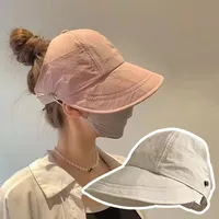 1Pcs Foldable Wide Brim Ponytail Sun Hat Summer Quick-drying UV Protection Bucket Hat For Women Fisherman Caps With Mask Button