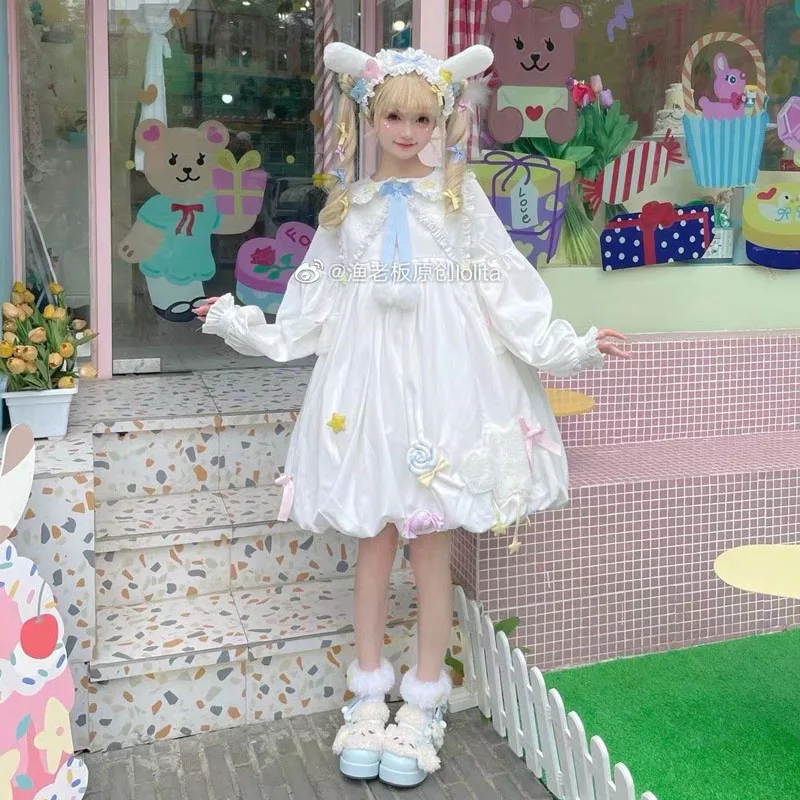 Origineel Ontwerp Lolita Jurk Witte Konijn Jurk Dagelijks Meisje Halflange Lente Herfst Cos Loli Chiffon Frock Fabriek Directe Verkoop