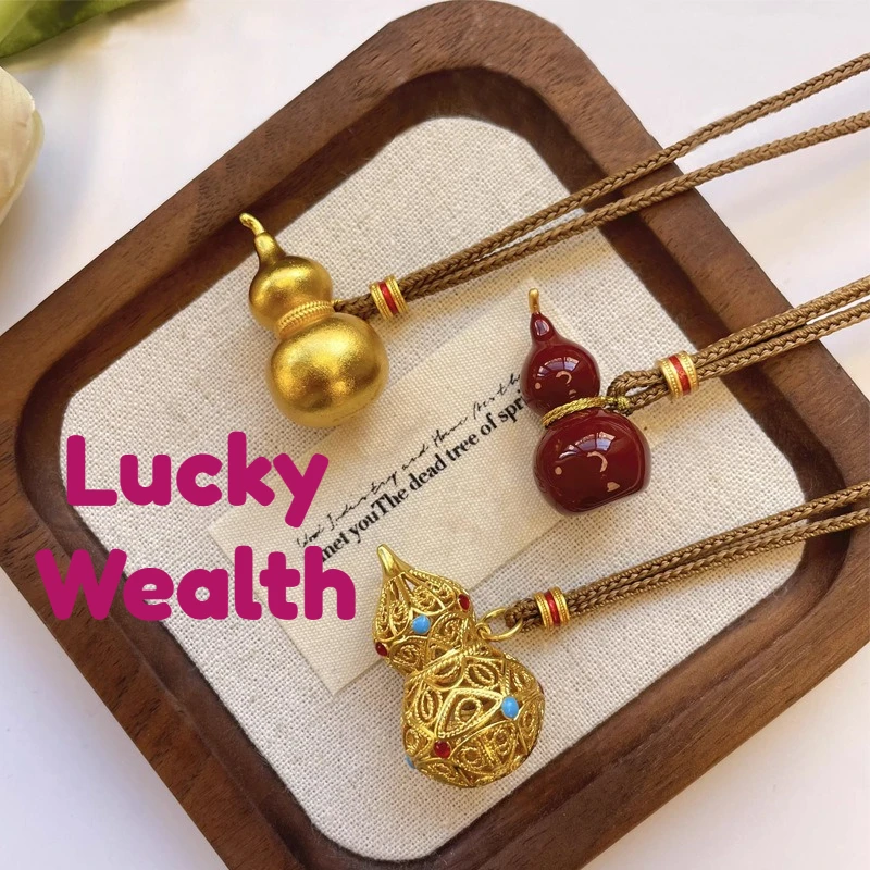 Ancient Method of Sand Gold Gourd Pendants Women's Clavicle Chains Good Fortune and Accumulate Wealth Jewelry Necklaces Lucky