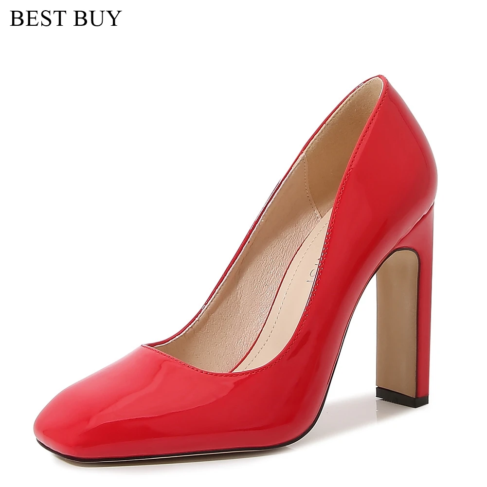 2023 Female Patent Leather Pumps Square Toe Spring Summer Women Shoes Elegant Square High Heels Thick Heel Big Size 43 44 45 46