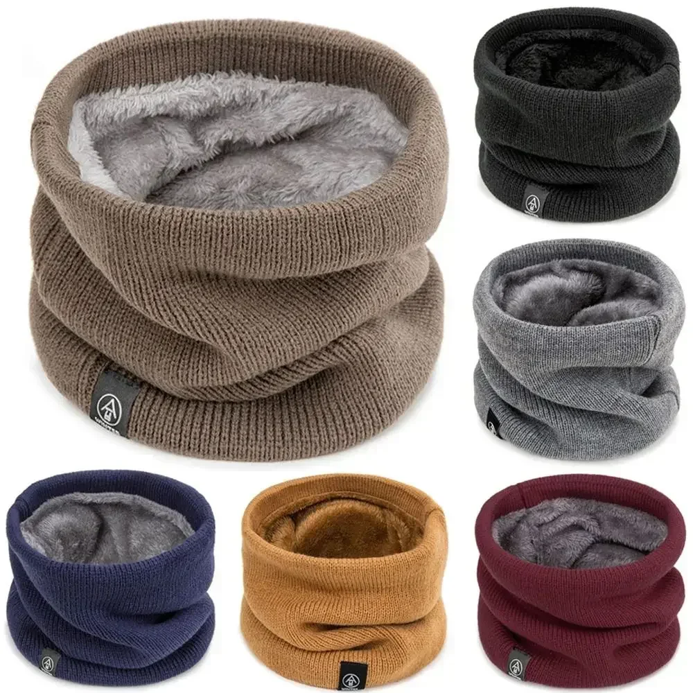 Warm Winter Ring Scarf Women Men Unisex Solid Plus Velvet Knitted Full Face Mask Snood Neck Scarves Bufanda Thick Muffler