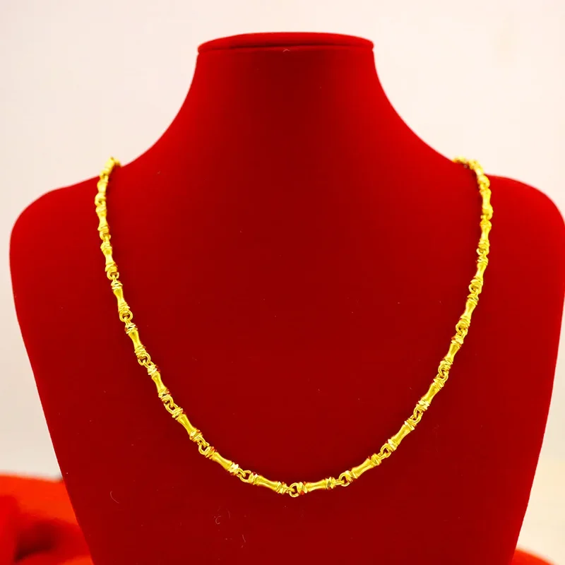 9999 Real Gold 24K Men's Thickened Gold Bamboo Necklace Bone Necklace Gold Jewelry