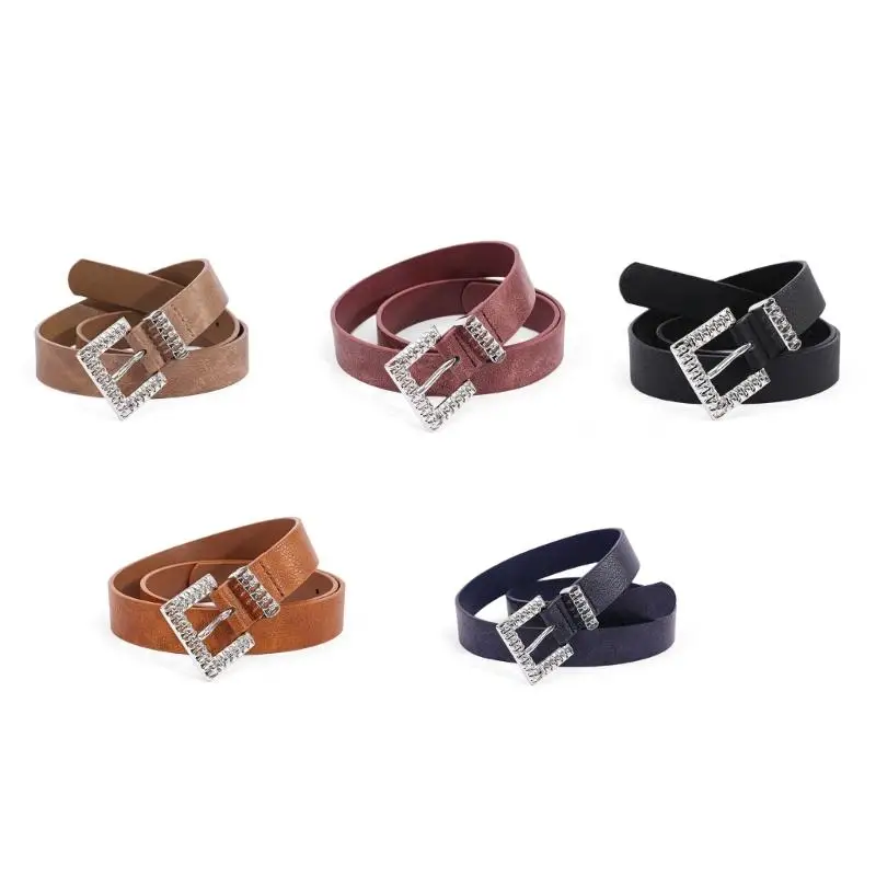

652F Fashionable Waistband Square Metal Buckles PU Leather Waist Belt For Professional Women Dress Jeans Waist Accessories