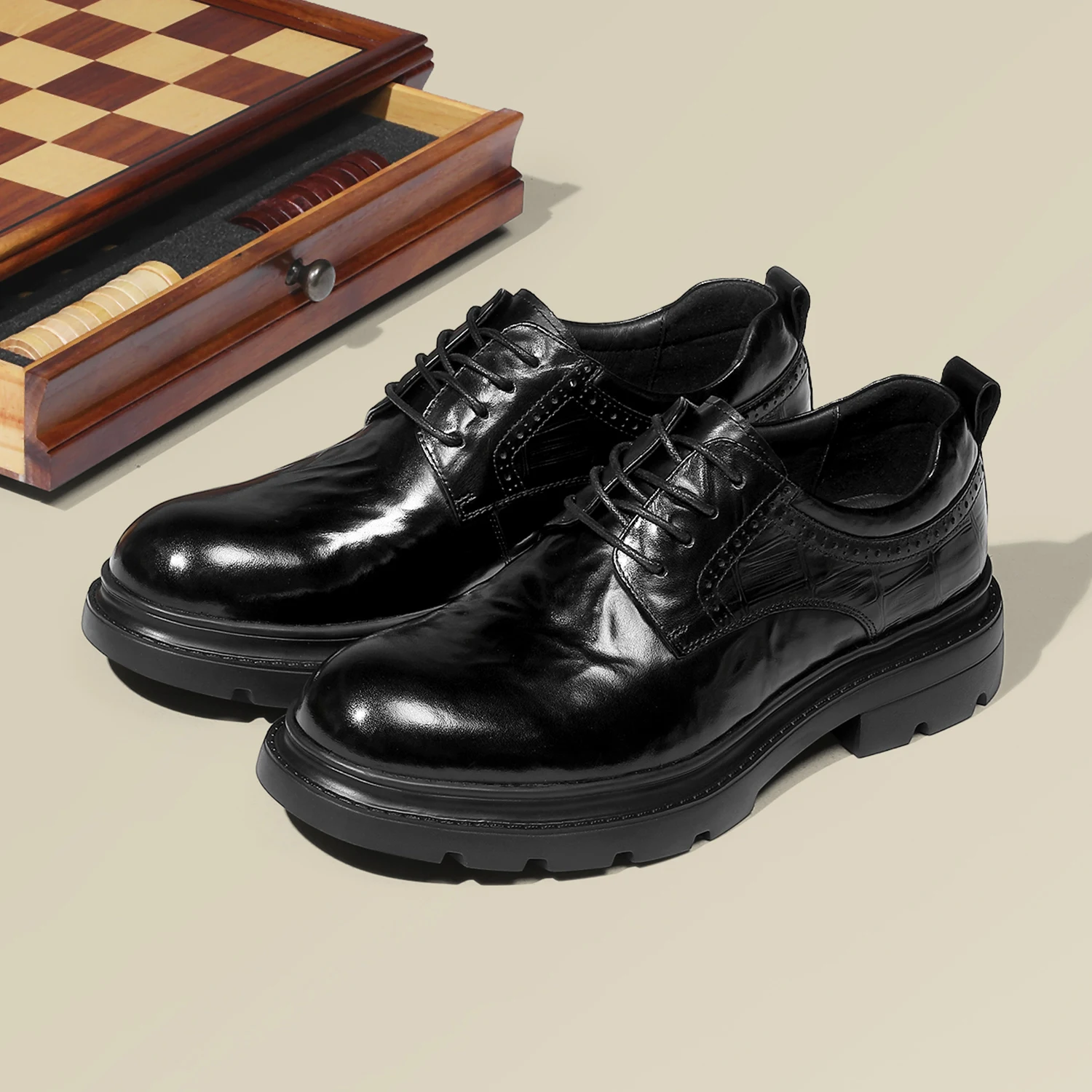 

DESAI Leisure genuine leather round toe derby shoes for men British style vintage casual shoes