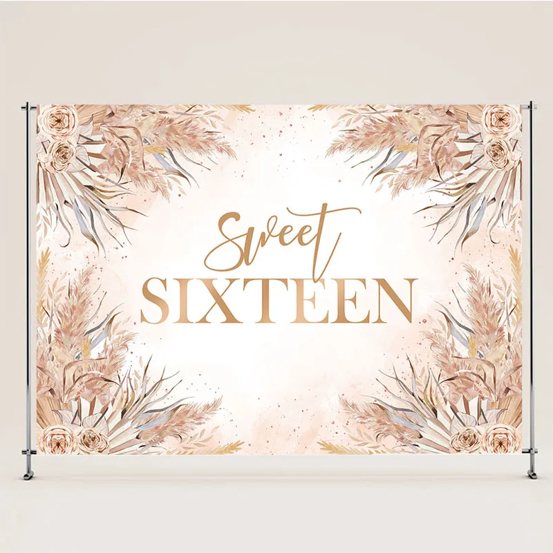 Boho ดอกไม้หวานสิบหกการถ่ายภาพฉากหลัง Happy 16th วันเกิดพื้นหลังโบฮีเมีย Photobooth ตกแต่งภาพสตูดิโอ Props