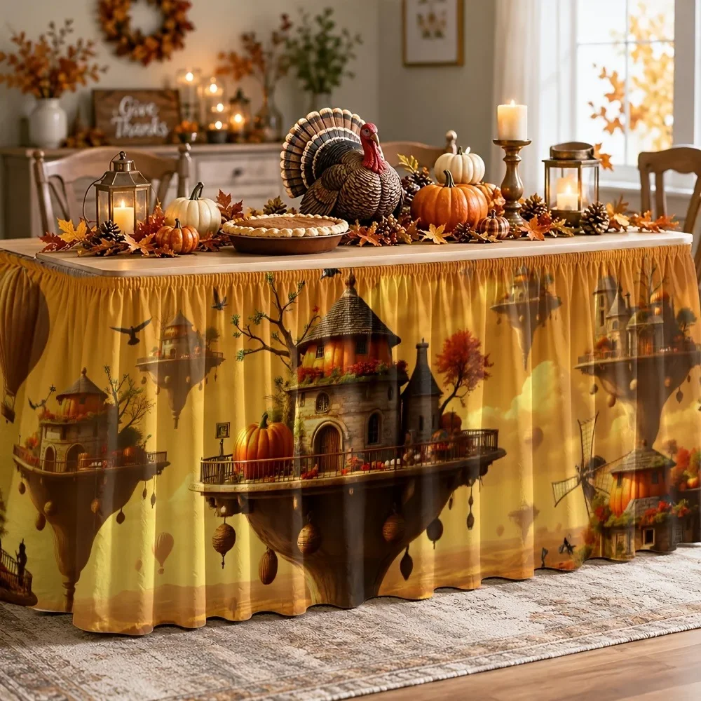 1 piece of party table skirt - Dream Floating Island Table Skirt - Polyester Fantastic Fantasy Steam Punk