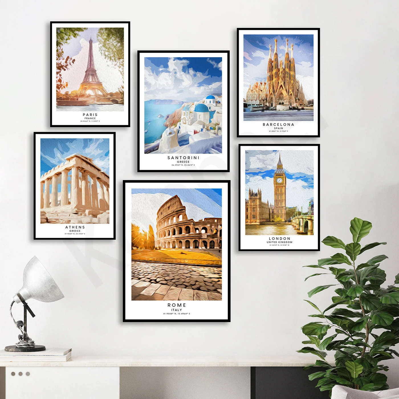 Rome Paris Budapest Amalfi Amsterdam Santorini Barcelona Bruges Athens London New York Florence. City Travel Landscape Poster